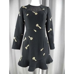 One More Embroidered Gold Key Long Sleeve Dress